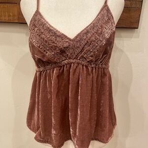 Velvet Spaghetti Strap Top in Dusty Pink Mauve Lucky Brand Medium